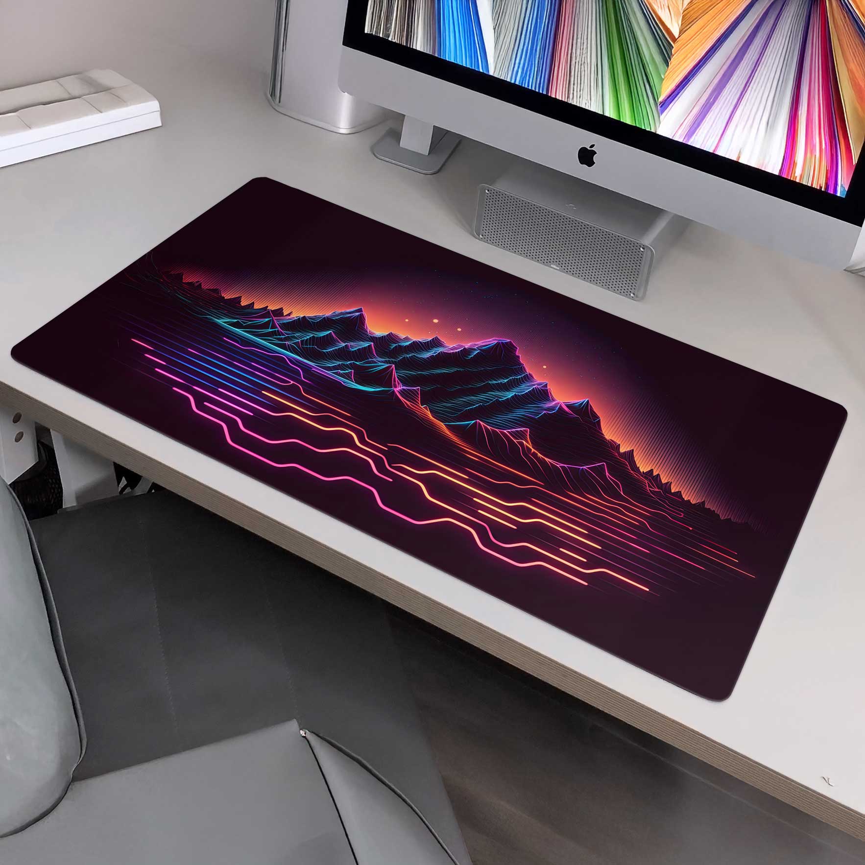 Synthwave Neon Mountains Gaming Mat